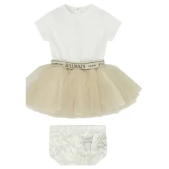 Abito con tulle Girocollo Maniche corte Logo