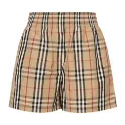 Beige Elastiske Shorts med Lommer