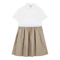 Beige og hvid jacquard kjole