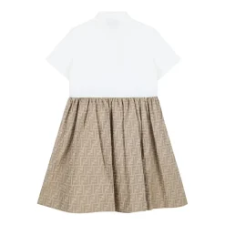 Beige og hvid jacquard kjole