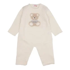 Beige Uld Romper med Broderi