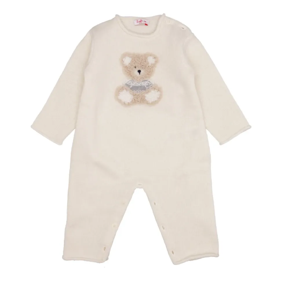 Beige Uld Romper med Broderi