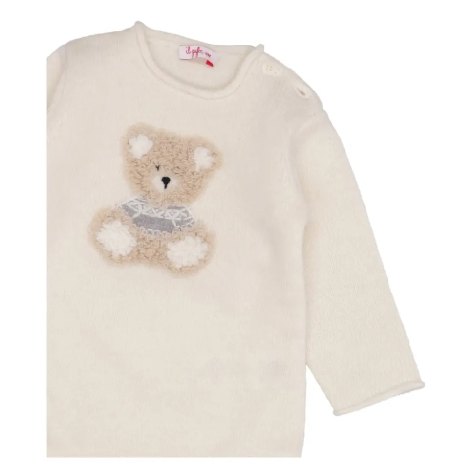 Beige Uld Romper med Broderi
