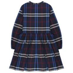 Blå Børne Bomulds Kjole med Tartan Mønster